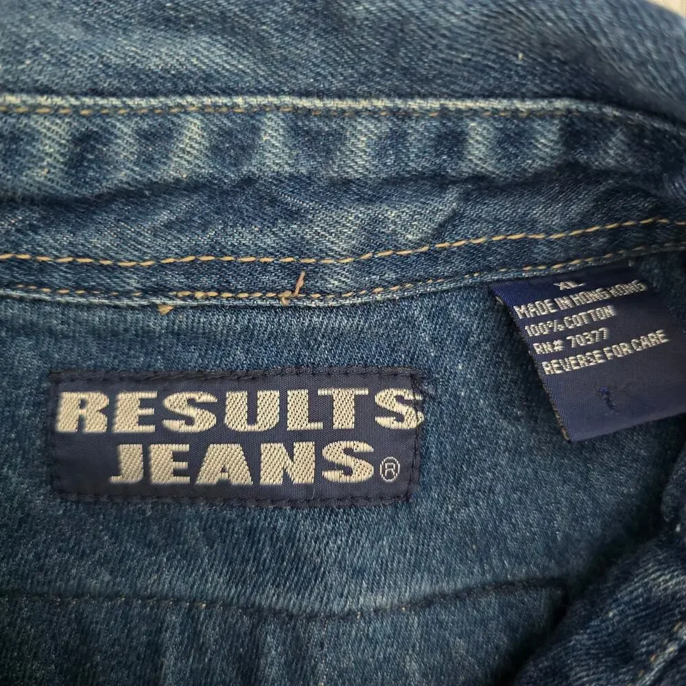 Vintage Results Jeans Men's Denim Oversized Chore Jacket Silver Button Size XL
